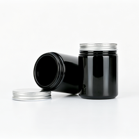 Pot en verre noir anti-UV de 230 ml et 250 ml avec couvercle à vis en aluminium, conteneur en verre à large ouverture pour le stockage de cosmétiques et de compléments alimentaires