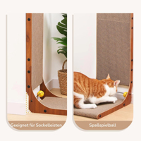 Griffoir pour chat en carton recyclé de qualité supérieure, en forme de L, pour mur et coin, avec balle interactive