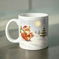 Mug de Noël personnalisé de 11 oz, compatible avec le micro-ondes, renard mignon avec chapeau de Père Noël, tasse à café en céramique, cadeau de Noël, motif personnalisable