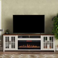 Meuble de salon multifonctionnel en bois avec foyer et meuble TV pour téléviseurs jusqu'à 100 pouces, finition bicolore – Offre Spéciale