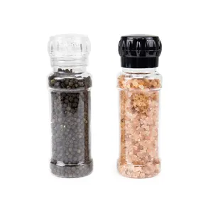 2024 200ml Factory Price Cost-Effective Manual Pepper PET Spice Jars Seasoning Bottle with PC Grinder Mill for Spice Use