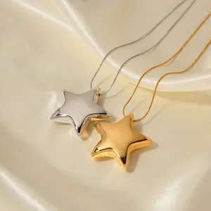 18K Gold Plated Necklace Jewelry Stainless Steel Pentagram Star Women's All Titanium Steel Pendant Necklace Jewelry