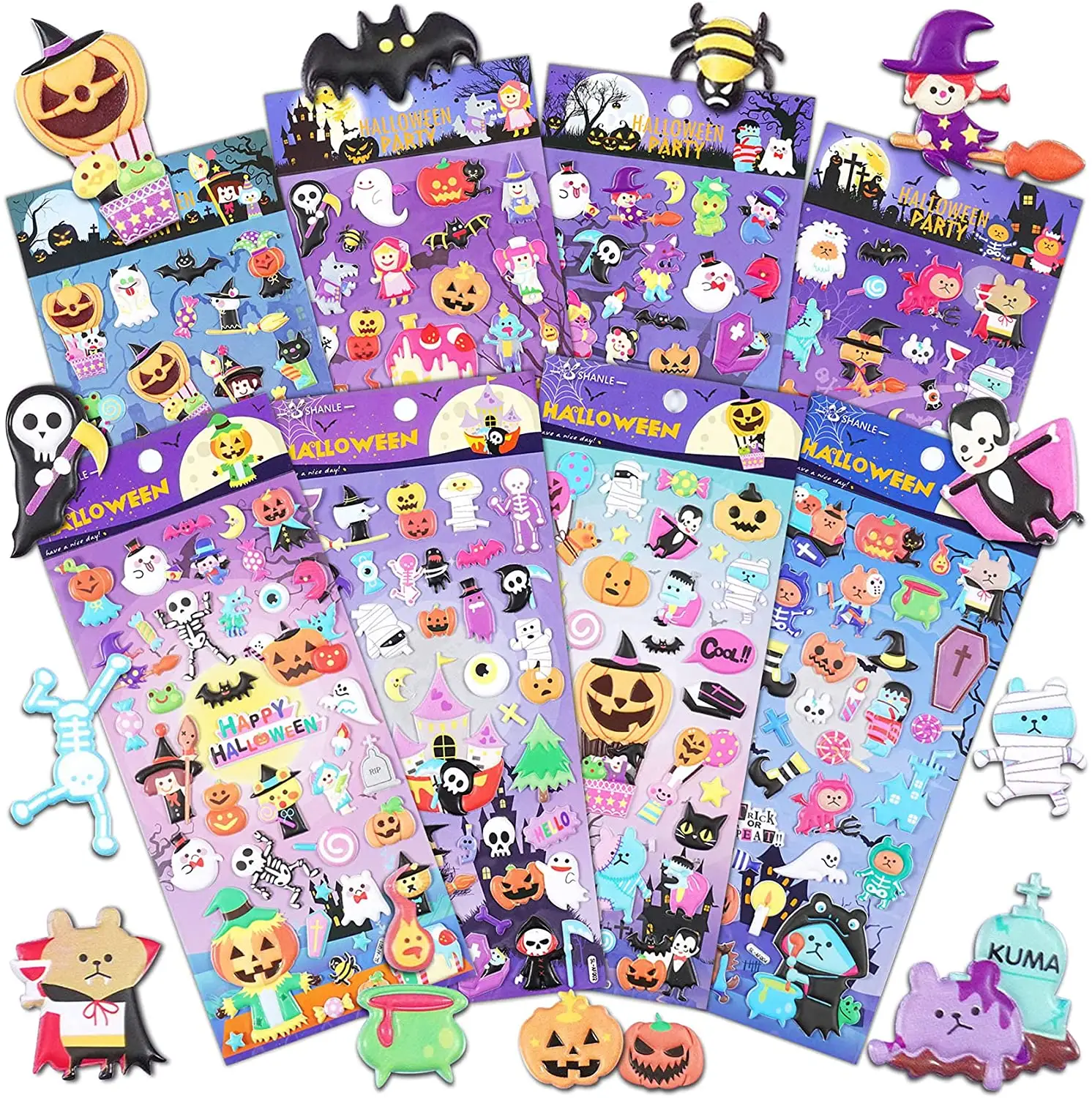 8 Different Sheets Halloween 3D Puffy Ghost Stickers for Kids Bulk Scrapbooking Stickers of Ghost Mummy Vampire for Halloween