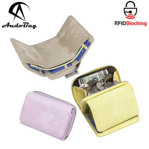 AndoBag Trifold Mini Short Wallet, Portable Solid Color RFID Card Holder, Genuine Leather Coin <b>Purse</b> for Daily Use 1919 - Product Image 1
