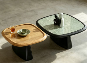 设计师风格木纹和奢华石材圆角方形创意咖啡桌 - Product Image 5