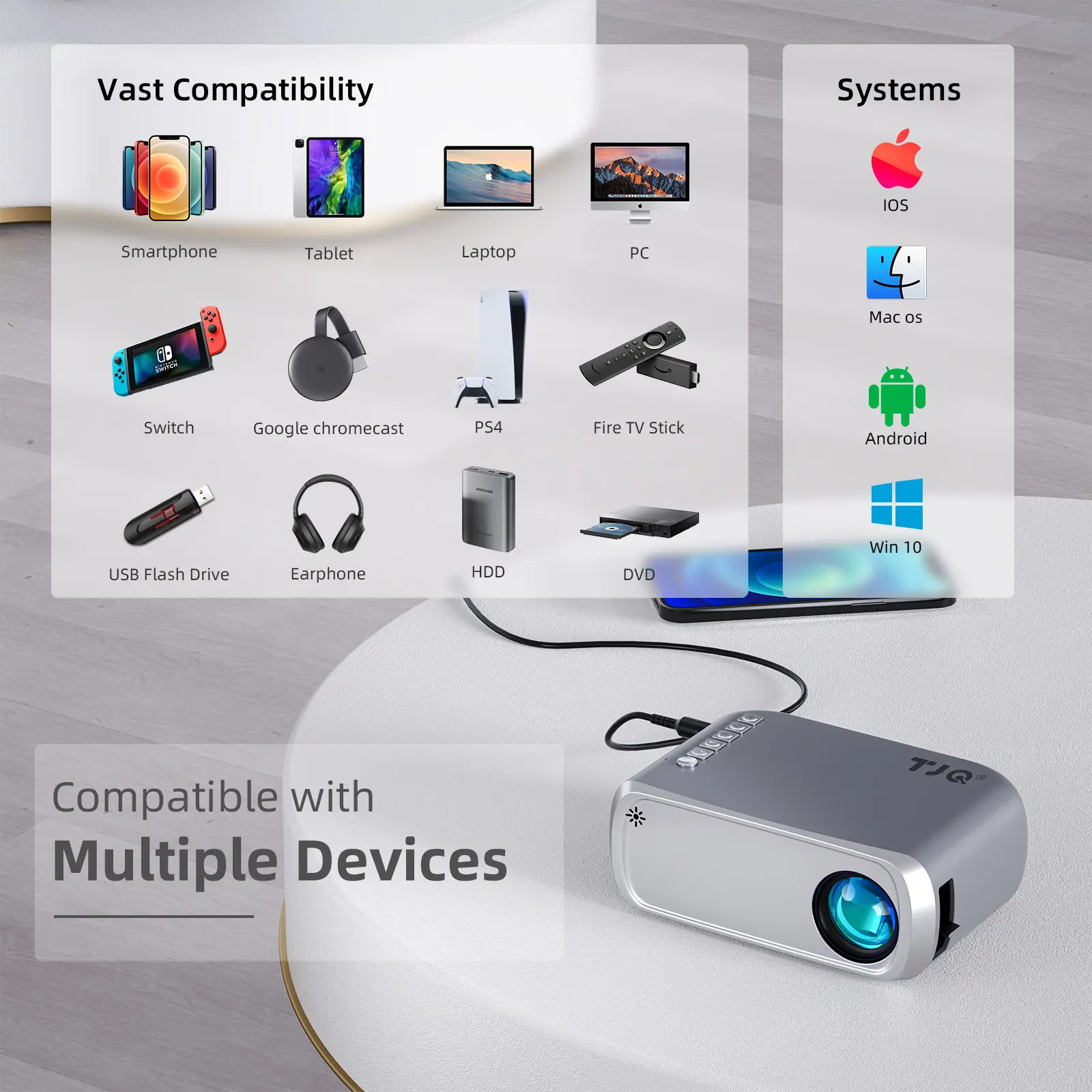 Custom wifi smart projector wireless mini projector multimedia beamer video proyector for home theater game