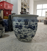 Chinois Bleu Blanc Dragon Fleur Porcelaine Pot Vase Floral Bleu Blanc Porcelaine Fishbowl Planteur