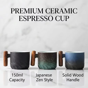 Tasses à café <span class=keywords><strong>expresso</strong></span> en céramique avec poignée en bois créative de haute qualité, logo personnalisé Kingze, 150 ml - Product Image 2