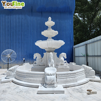 Fontaine d'eau à 4 niveaux en marbre naturel, cascade décorative extérieure sculptée pour hôtel, villa, propriété
