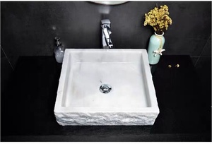 Lavabo de mármol con <span class=keywords><strong>encimera</strong></span> blanca, lavamanos <span class=keywords><strong>cuadrado</strong></span> de piedra, lavabo de granja - Product Image 4
