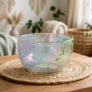 Cuenco de cristal de cuarzo bohemio iridiscente con efecto craquelado, apto para lavavajillas, instrumento de meditación de sonido cristalino para yoga en casa - Product Image 1