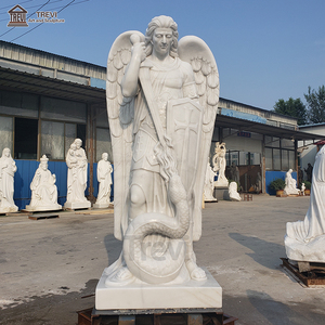 Statue <span class=keywords><strong>de</strong></span> l'archange Michel en marbre blanc grandeur nature TREVI |   Sculpture d'ange religieuse sculptée à la main pour l'<span class=keywords><strong>église</strong></span> et le jardin - Product Image 4