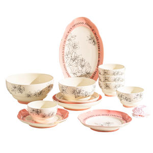 Ensemble de bols et assiettes en céramique à motif végétal sous glaçure, compatible micro-ondes, design créatif, vaisselle domestique - Product Image 5