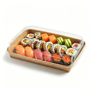 Wholesale Eco-Friendly Kraft Paper Sushi Box with Anti-fog PET Lid Waterproof Disposable Sushi Packaging Tray for Restaurant - Product Image 1