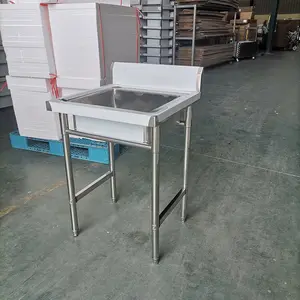 Guanbai handmade welding commercial sink stainless steel sink table with single washing basin