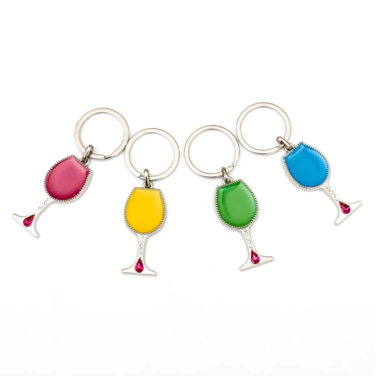 Manufacturer supply wholesale cute metal keyring fancy wine glasses key tag enamel keychain