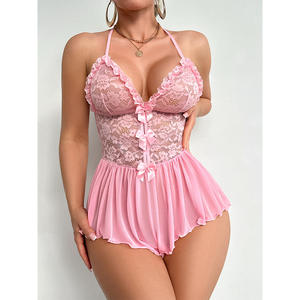 Chuangerm <span class=keywords><strong>en</strong></span> stock, vente chaude, lingerie sexy pour la Saint-Valentin, combinaison pour femme, dentelle, nœud, panneaux, vêtements de nuit tentants pour femmes - Product Image 4