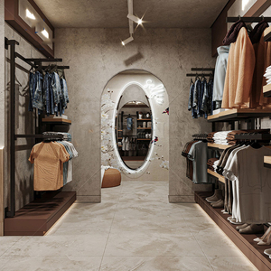 Système d'étagères de présentation intérieure pour magasin de vêtements, mobilier de vente au détail, étagères, rails suspendus, armoires de rangement pour boutique de vêtements - Product Image 5