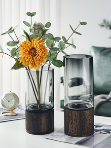 Nordic Style Luxury Crystal+Wooden <strong>Flower</strong> <strong>Vases</strong> Big Hole Transparent Thickening Glass <strong>Vase</strong> for Living Room Home Decor - Product Image 6