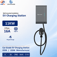 OEM ODM EVSE 11KW Tiga Fasa Tipe 2 OCPP 1.6J 16A Pengisi Daya Colokan Terpasang di Dinding IP66 Enclosure CE ROHS APP+WiFi+RFID Dapat Disesuaikan