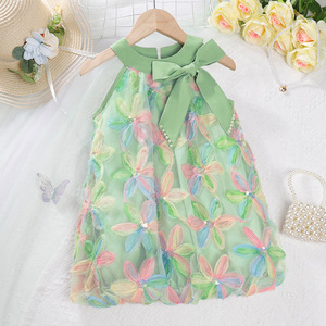 Nouvelle collection été 2026 : Robe coréenne pour filles, en tricot 3D à pétales, avec nœuds féériques, volants et perles, style étranger. - Product Image 1