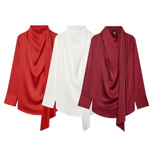 PB&ZA Donna 2026 Primavera Nuova Moda Camicette Monocolore <span class=keywords><strong>con</strong></span> Laccetti Vintage a Maniche Lunghe <span class=keywords><strong>con</strong></span> Bottoni Camicie Femminili Blusas Top Chic - Product Image 1