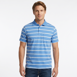 Camisa de Hombre de Alta Calidad, Antiarrugas, de Algodón Transpirable, Manga Corta, para Verano, con Detalles de Rayas en Contraste - Product Image 1