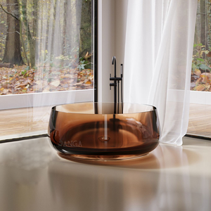 Bañera transparente Hanga Freestangding, bañera redonda de piedra de resina transparente, bañeras de lujo coloridas a la venta - Product Image 3