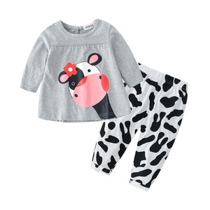 Ropa de algodón para recién nacidos, conjunto de ropa para <span class=keywords><strong>bebés</strong></span>, camiseta de manga larga con estampado de vaca, pantalones elásticos, trajes de estilo informal para niños pequeños hechos de estambre - Product Image 2