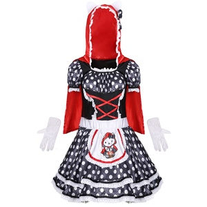 Disfraz de <span class=keywords><strong>Caperucita</strong></span> <span class=keywords><strong>Roja</strong></span> con Estampado de Gato Oscuro y Puntos para Cosplay de Halloween al por Mayor - Product Image 5