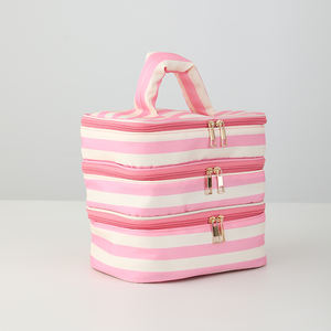 Bolsa <span class=keywords><strong>de</strong></span> Maquillaje <span class=keywords><strong>de</strong></span> Viaje con Cierre y Asa, a Rayas Rosas, Ecológica, Portátil, para Chicas, Venta al Por Mayor - Product Image 3