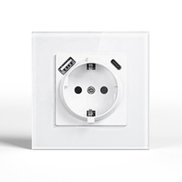 Prise murale standard européenne en verre trempé avec ports USB Type A+C, prise Schuko allemande 16A 250V, blanc, noir, or, gris
