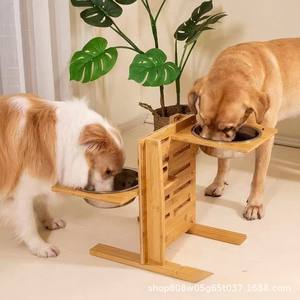 ขาตั้งชามอาหารสุนัขไม้ไผ่ ปรับความสูงได้ สถานีให้อาหารไม้เนื้อแข็งสำหรับสุนัขและแมว ใช้ในบ้าน ที่ให้อาหารสัตว์เลี้ยง - Product Image 2