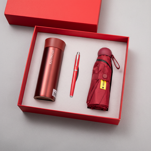 Set Regalo Aziendale Moderno e Semplice con Thermos in Metallo Chiudibile e Ombrello Parasole per Omaggi ai Clienti - Product Image 1