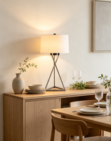 Lampe de bureau de style nordique pour la décoration intérieure, base E26, abat-jour en lin, corps en métal, contrôle par capteur/interrupteur AC, source de lumière LED pour salon