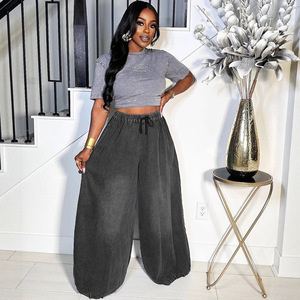 BR5666 Jeans <span class=keywords><strong>Larghi</strong></span> da <span class=keywords><strong>Donna</strong></span> per Amazon Cross-Border, Nuovi <span class=keywords><strong>Pantaloni</strong></span> a Gamba Larga <span class=keywords><strong>con</strong></span> <span class=keywords><strong>Vita</strong></span> Elastica, Versatili e Casual da Strada - Product Image 3