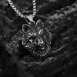 Wolf <b>Head</b> Asymmetrical Geometric Stainless Steel Pendant Men's Necklace Hip Hop Viking <b>Style</b> Themed Animal Charm Jewelry Gift - Product Image 2