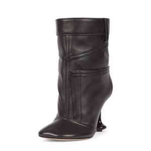 Strange Custom Heels Women's Sewing Short <b>Boots</b> Square Toe Solid Patchwork Ankle Booties Stage Designer Wide Top Shoes - Product Image 2