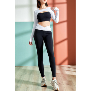 Women's two-piece <b>yoga</b> <b>set</b> long sleeved fashionable top high waisted leggings fitness sportswear <b>set</b> - Product Image 2