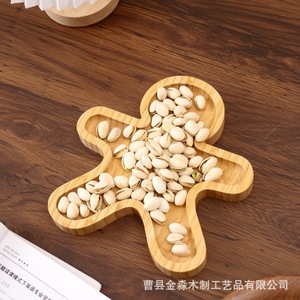 Wooden Gingerbread Man <b>Snack</b> <b>Tray</b> 20x17x2cm Dried Fruit Dessert Plate Party Tabletop Decoration Solid Wood Serving <b>Tray</b> - Product Image 3