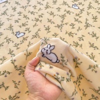 Ensemble de draps de lit 3 pièces en velours épais imprimé joli lapin jaune clair de style nordique