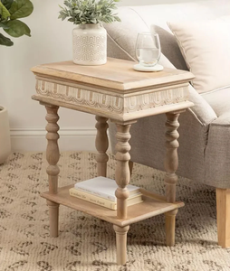 Traditional Wooden Nightstand with Hand Carved Detail Lower Shelf Solid Wood <b>Bedside</b> <b>Table</b> Bedroom Storage Furniture Home Decor - Product Image 1