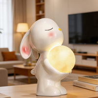 Lampe tactile en céramique peinte à la main en forme de lapin blanc avec lune, veilleuse mignonne en forme d'animal pour chambre d'enfant, décoration, cadeau