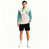 Polo à manches longues pour homme avec impression intégrale personnalisée, motif abstrait, pour un usage décontracté