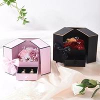 Boîte à bijoux double porte Fleur Éternelle pour la Saint-Valentin, Coffret cadeau Rose pour Rouge à Lèvres, Collier et Ornements