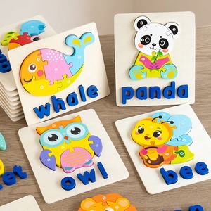 Houten dierenpuzzel Alfabetleerspeelgoed Montessori Matching Game Voorschoolse educatieve vormherkenningsactiviteit Kindercadeau - Product Image 2