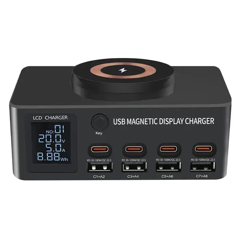 High power Smart digital display 140W Multi USB 100W PD Fast Charger Station 8 Port USB Fast Charging Station For Phone