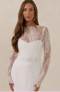 Boléro de <span class=keywords><strong>mariage</strong></span> LY-WD1006, simple, en dentelle douce, élégant, en dentelle <span class=keywords><strong>ivoire</strong></span>, haut à manches longues, style classique, grande taille - Product Image 6