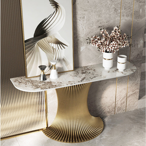 La más nueva mesa de consola superior de mármol de lujo moderno Hall de entrada de acero inoxidable Mesa auxiliar simple Muebles de sala de estar - Product Image 4