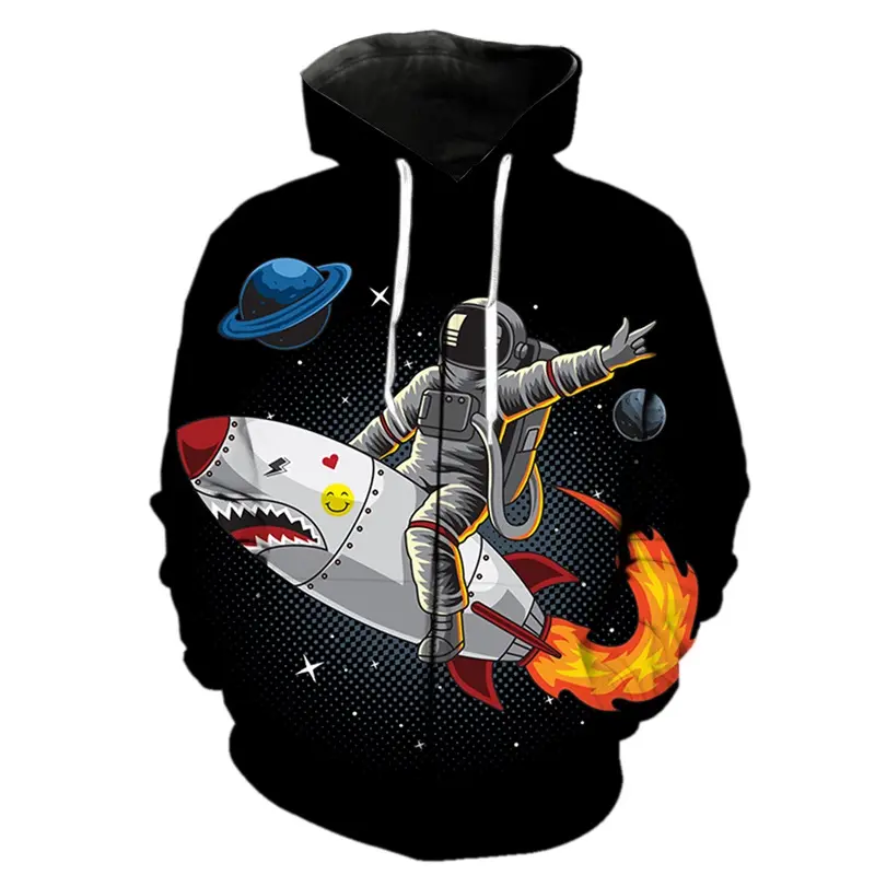 Stampa 3d cartone animato astronauta grafiche con cappuccio con cappuccio da uomo Casual Pullover oversize felpe Streetwear top giacca da uomo tuta